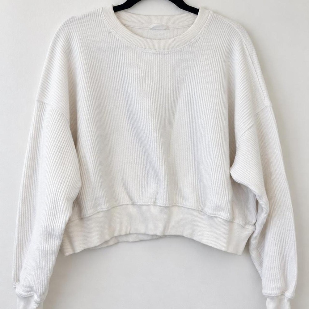 Aerie Ivory Ribbed Cropped Sweatshirt — S/P